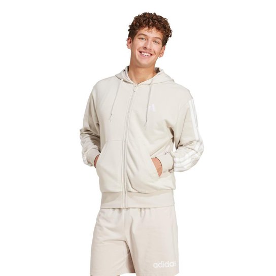 Moletinho Adidas Capuz Zíper Essentials Três Listras Masculino