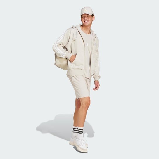 Moletinho Adidas Capuz Zíper Essentials Três Listras Masculino