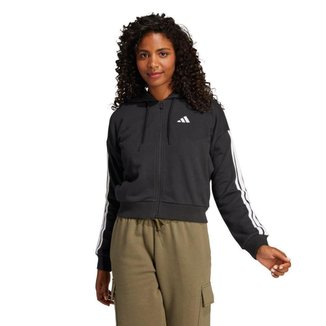 Moletinho Plus Size Adidas Capuz Zíper Essentials Três Listras Feminino