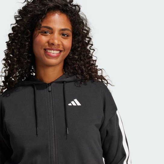 Moletinho Plus Size Adidas Capuz Zíper Essentials Três Listras Feminino
