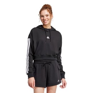 Moletom Adidas Capuz Essentials French Terry Crop 3 listras Feminina