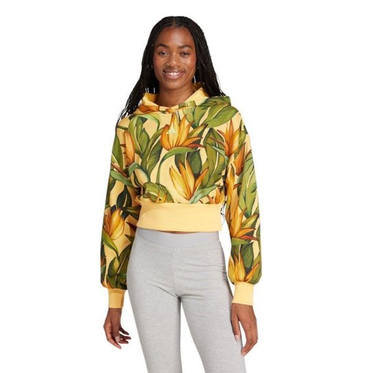 Moletom Adidas com Capuz Farm Rio Feminino - Amarelo e Verde M