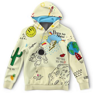 Moletom Canguru Hand Draw Flying Creme