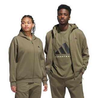 Moletom Infantil Adidas Capuz Zíper Basketball Unissex