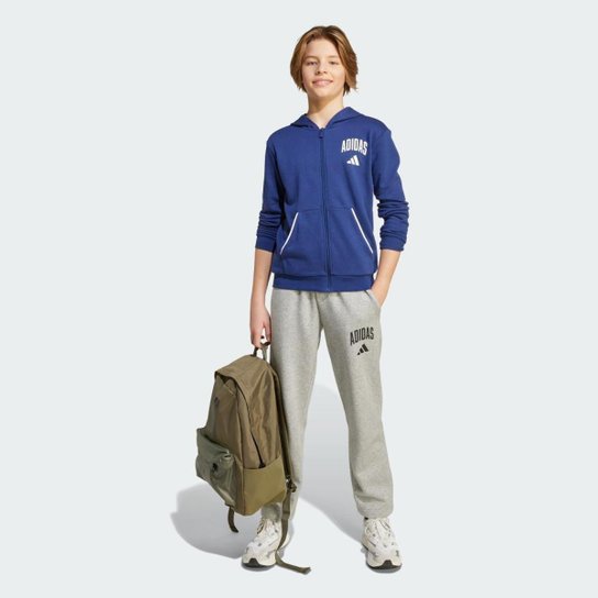 Moletom Infantil Adidas Com Zíper Seasonals Essentials Collegiate Typography