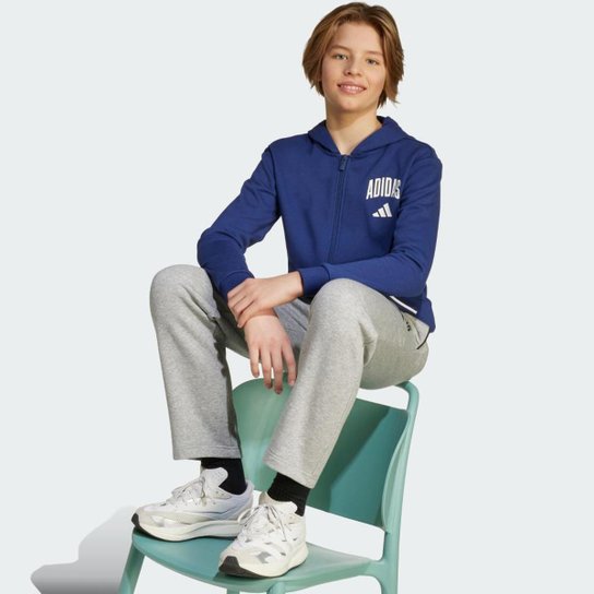 Moletom Infantil Adidas Com Zíper Seasonals Essentials Collegiate Typography