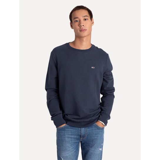 Moletom Tommy Jeans Masculino Regular Crewneck Fleece Azul Marinho
