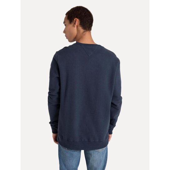Moletom Tommy Jeans Masculino Regular Crewneck Fleece Azul Marinho