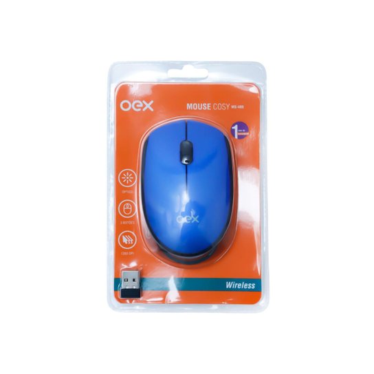 MOUSE WIRELESS OEX MS409 COM 3 BOTÕES AZUL E PRETO