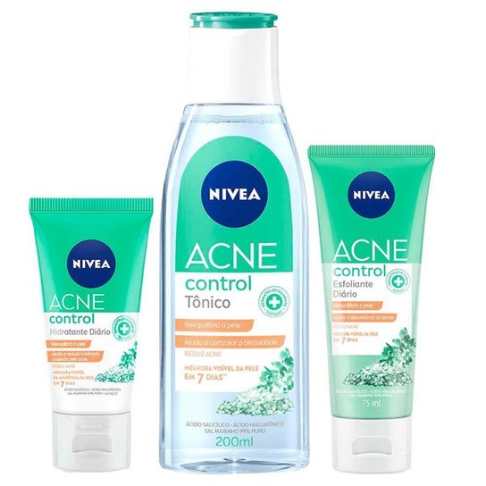 Nivea Acne Control Kit – Esfoliante Facial 75ml + Tônico Facial 200ml + Hidratante Facial 50ml Kit
