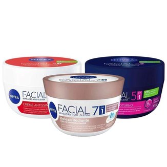 NIVEA Kit – Creme Hidratante Facial Antissinais 100g + Hidratante Facial 7 em 1 Beleza Radiante 100g