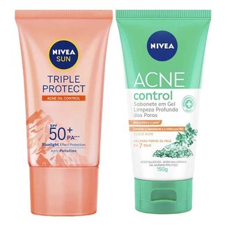 Nivea Kit – Protetor Solar Facial Sun Triple Protect Antiacne FPS50 40ml + Sabonete Facial em Gel Ac