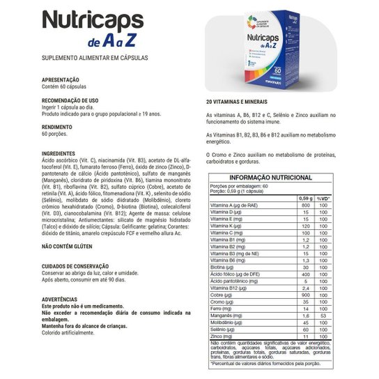 Nutricaps A a Z Polivitaminico 100% IDR 60 Caps Maxinutri