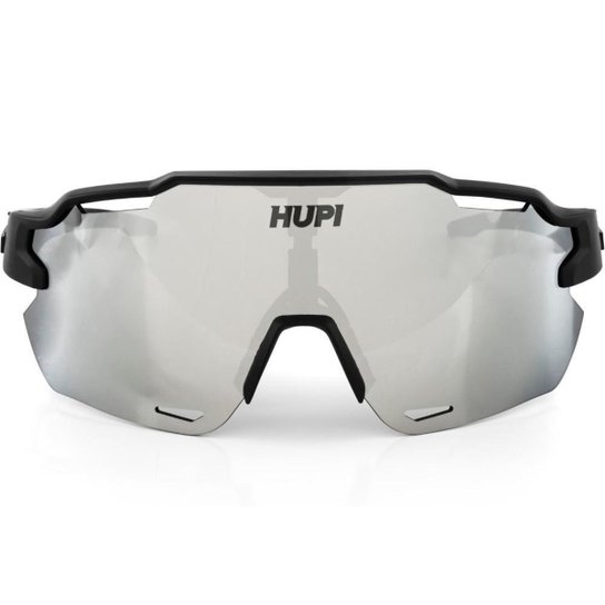 Óculos de Sol Esportivo Ciclismo HUPI Quiriri Preto Lente Prata Espelhado Proteção UV Unissex