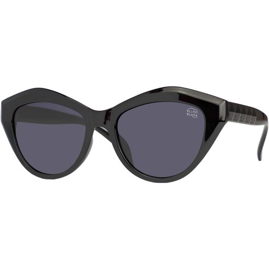 Óculos de Sol Feminino Preto Redondo Grande UV400 Polarizado 2811 Village Heaven