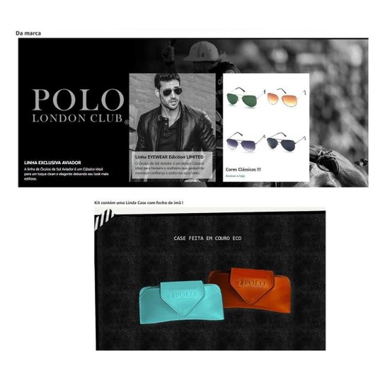 Óculos de Sol Polo London Club Unissex Aviador Clássico