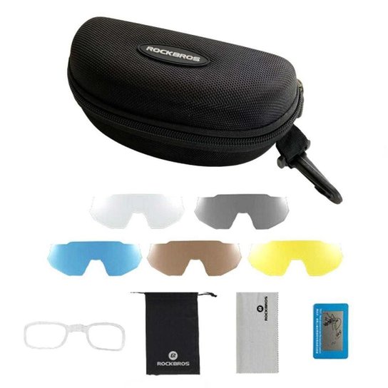 Óculos Preto/Vermelho com 5 Lentes UV400 Ciclismo Clip para Grau