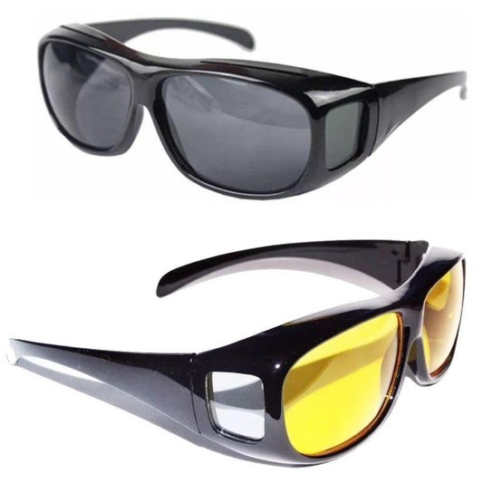 Oculos Visao Noturna 2 Un. Dirigir Moto Carro Protecao UV Dia e Noite Polarizado