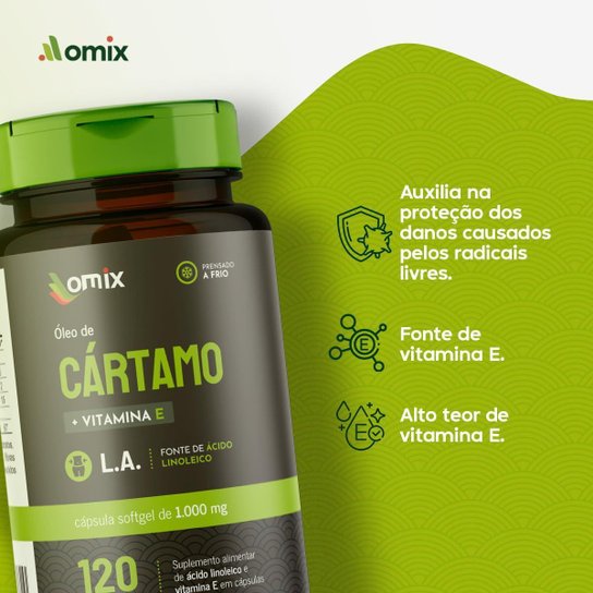 Óleo de Cártamo c/Vitamina E (1 g) - 120 Cápsulas - Omix