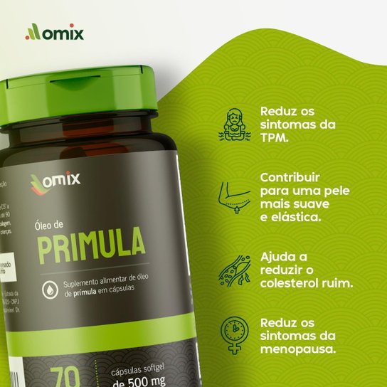 Óleo de Prímula (500 mg) - 70 Cápsulas - Omix