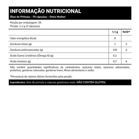Óleo de Prímula (500 mg) - 70 Cápsulas - Omix
