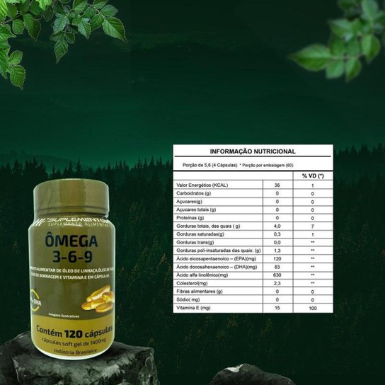 OMEGA 3 6 9 PEIXE BORRAGEM E LINHACA HF SUPLEMENTOS 120CAPS