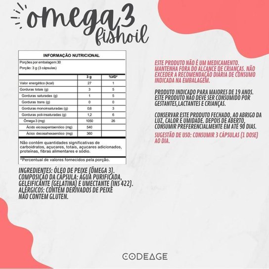 Omega 3 EPA + DHA Fishoil Pure 90 Softcaps - Codeage