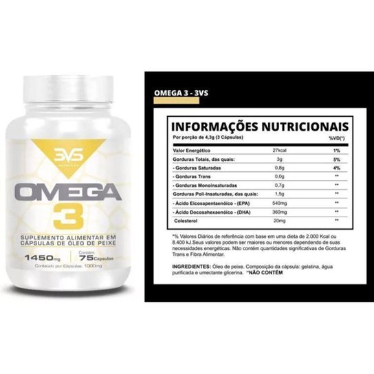 Ômega 3 Plus Gorduras Poliinsaturadas 100% Puro Epa 540 Dha 360 - Alta Absorção - 75 Cápsulas