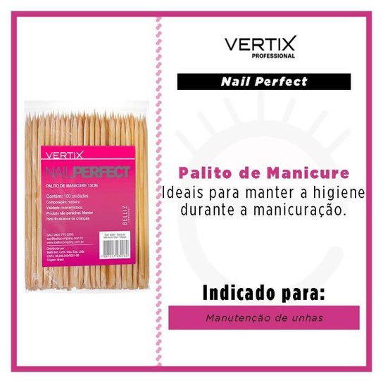 Palitos de Madeira Vertix Manicure 100 Un