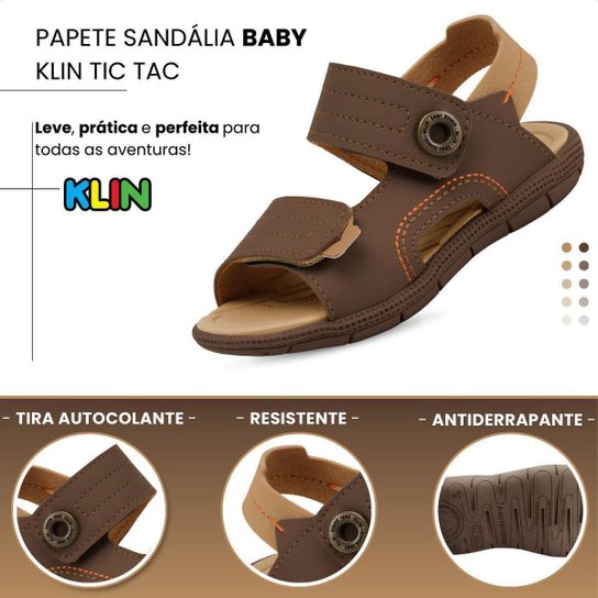 Papete Sandália Baby Klin Tic Tac Casual Anatômica Básica Tiras Autocolantes Confortável