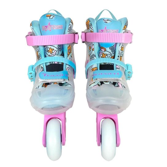 Patins Traxart Infantil StarLight Rosa com Rodas de LED - ABEC-9