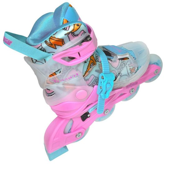 Patins Traxart Infantil StarLight Rosa com Rodas de LED - ABEC-9