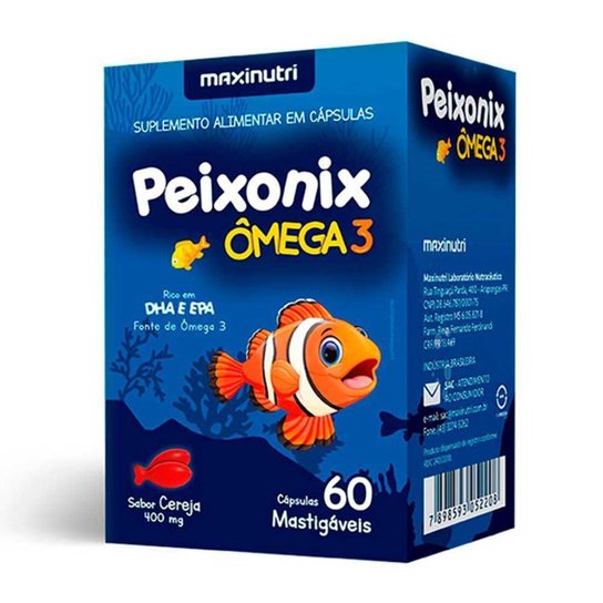 Peixonix Ômega 3 Mastigável Sabor Cereja 60 Caps Maxinutri