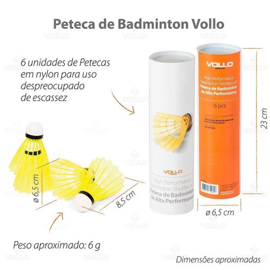 Peteca Badminton de Nylon 6 unidades Vollo