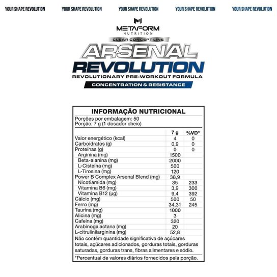 Pré Treino Arsenal Revolution 350g Metaform Nutrition