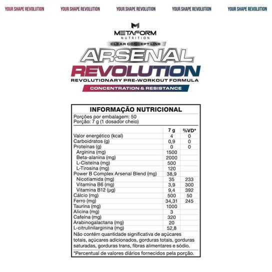 Pré Treino Arsenal Revolution 350g Metaform Nutrition