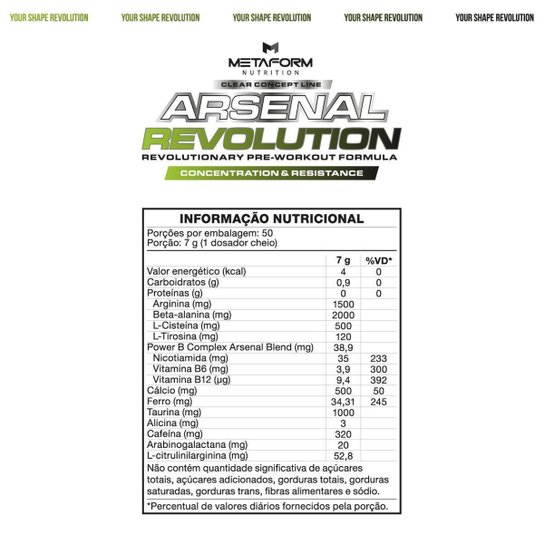 Pré Treino Arsenal Revolution 350g Metaform Nutrition