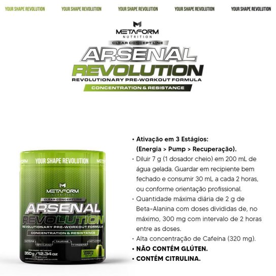 Pré Treino Arsenal Revolution 350g Metaform Nutrition