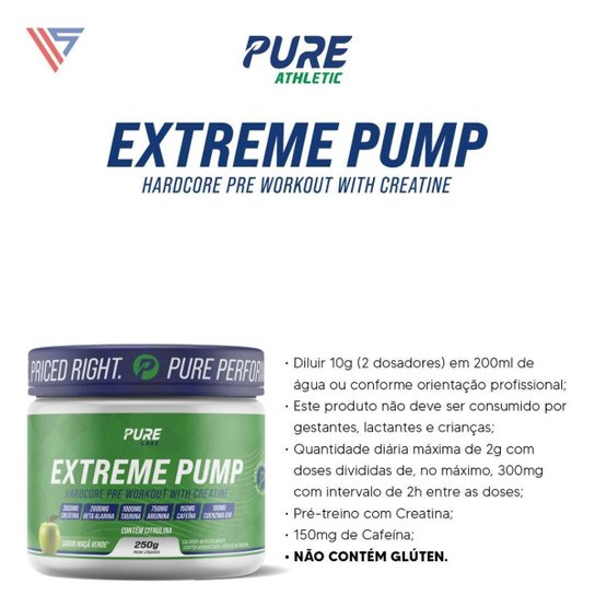 Pré Treino Extreme Pump 250g Maçã Verde Pure Athletic