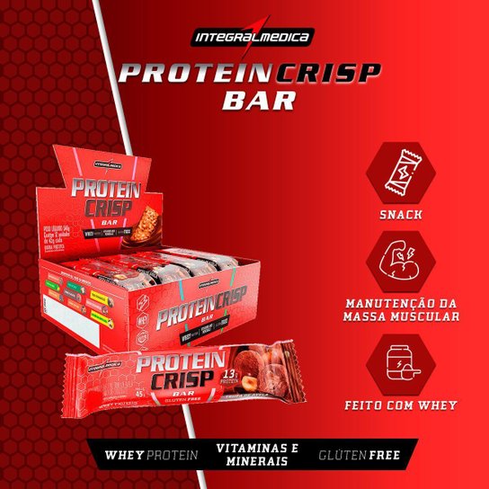 Protein Crisp Bar Trufa de Avelã - Caixa com 12 Un 45g Barrinha Integralmedica