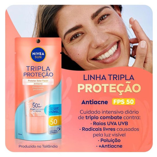 Protetor Solar Facial Nívea Sun Triple Protect Antiacne FPS50 40ml