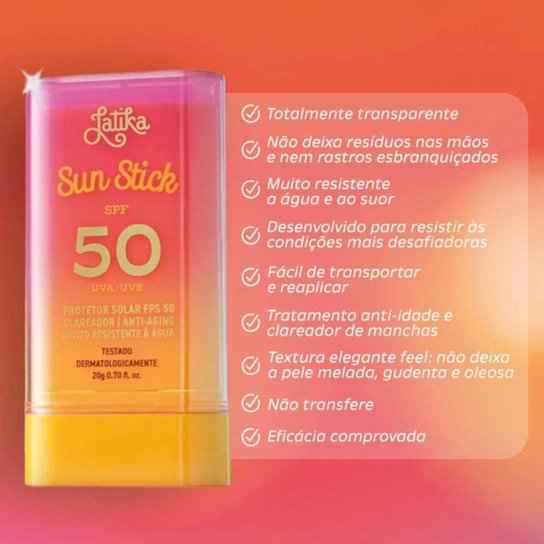 Protetor Solar Latika FPS 50 UVA/UVB Clareador - Sun Stick