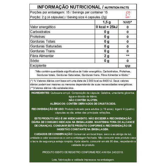 QUITOSANA 500MG 60 CÁPSULAS REDUZ A ABSORÇÃO DE GORDURAS – TAKE CARE