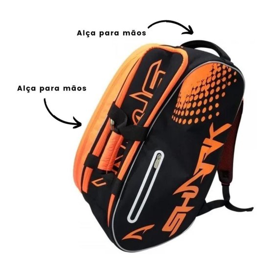 Raqueteira Beach Tennis Shark Com Bolso Termico Preta Laranja