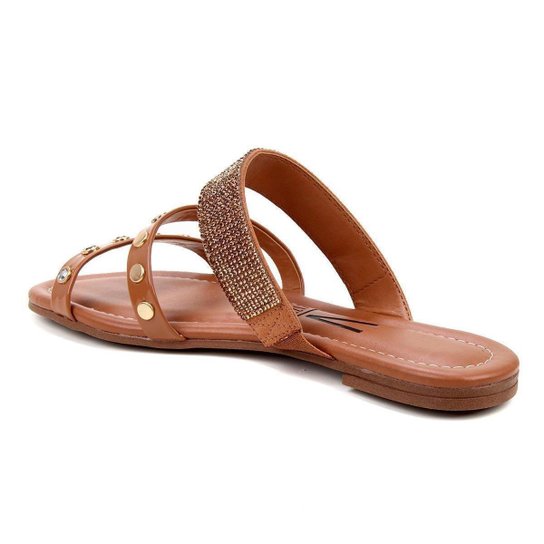 Rasteira Vizzano Multi Tiras Metal e Strass Feminina