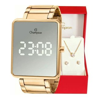 Relógio Champion Feminino Digital Dourado Espelhado CH40086B