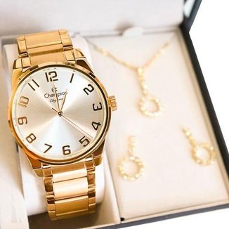 Relógio Champion Feminino Elegance CN27652W + Kit Colar e Brincos