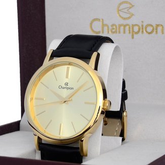 Relogio Champion Masculino Dourado Pulseira Couro + NF