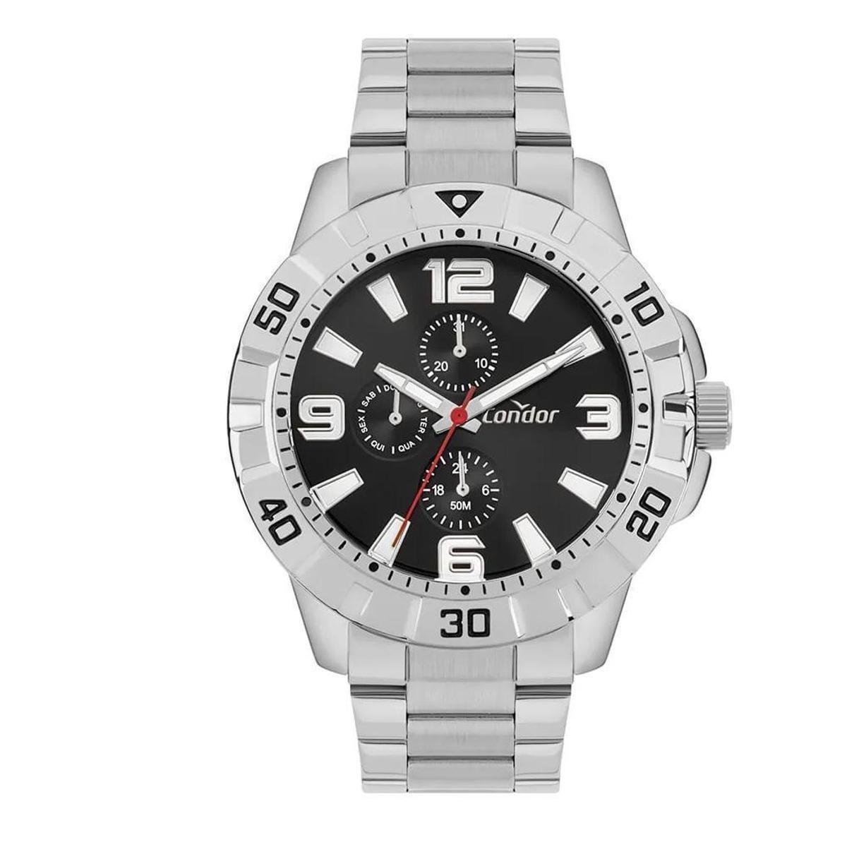 Relógio Condor Masculino Civic Prata Fundo Preto CO6P27AH/4P