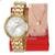 Relógio de Pulso Feminino Mondaine Cristais Prova D'Água 76758LPMVDE1K4 + Colar e Brincos - Dourado